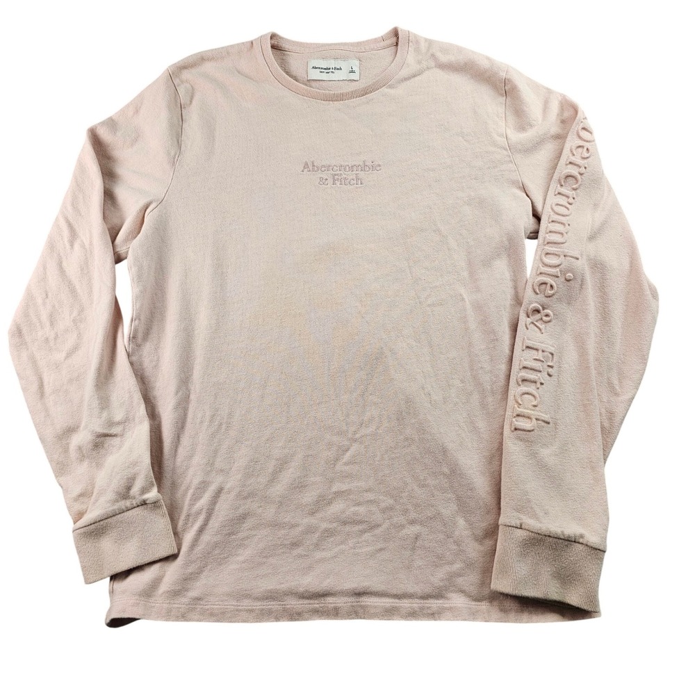 Abercrombie & Fitch Soft A&F Tee Shirt Mens Large‎ Pink Stretch Embossed Sleeve